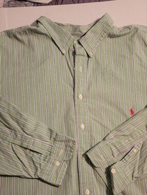 Polo Ralph Lauren Men’s 4XLT Green White Red Stripe Button Down Shirt Long Sleev
